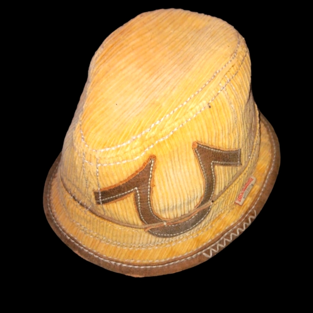 Vintage True Religion Basket Hat Distressed Leather Curduroy L/XL